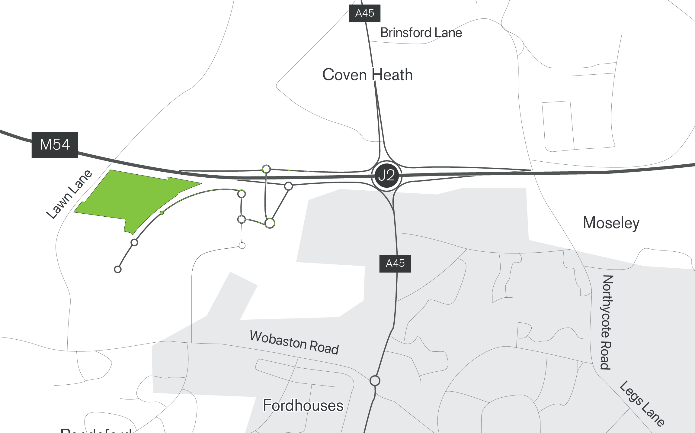 Route map showing drive times to Stoford Park i54
